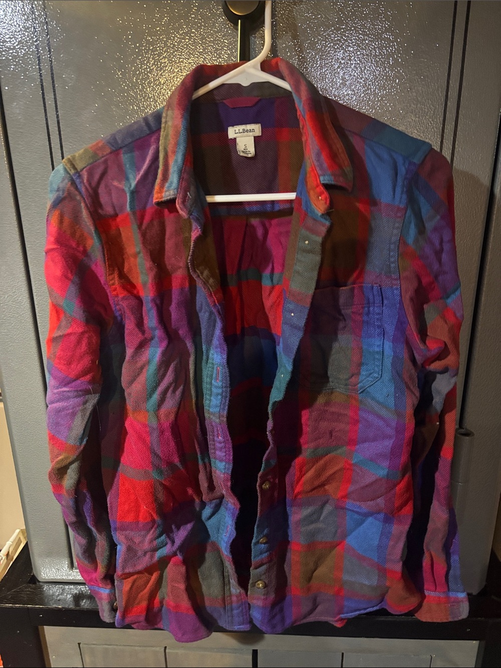 L.L. Bean womenβs Multicolor Plaid Shirt Jacket - Red, Blue, Purple